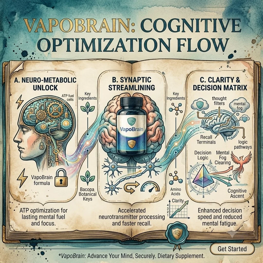 VapoBrain cognitive optimization flow: take a daily capsule, support brain nutrition and enjoy clearer focus